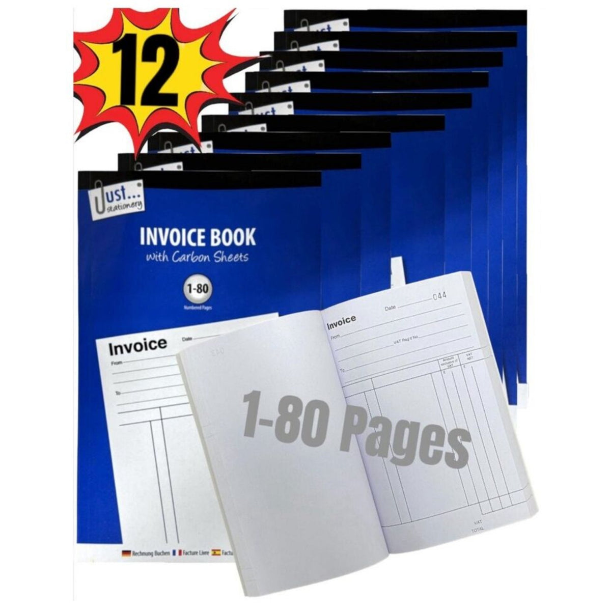 12 x A5 Invoice Duplicate Book With Carbon Sheet Full Size 1-80 Pages UK Seller