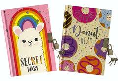 A6 Hardback Open Undated Diary with Padlock and Keys - Donut Secret Design