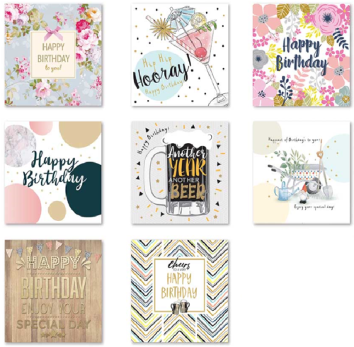 Pack of 8 Mixed Assorted Happy Birthday Cards for Adults - Greeting Cards for Mum & Dad