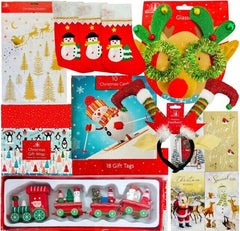 46 Pcs Christmas Decoration Bundle Including Money Wallets, Cards, Santa Train, Christmas Stickers, ELF, Tinsel Glasses, Headband - Perfect Christmas Gift