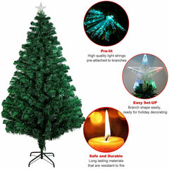 5FT Pre-Lit Christmas Tree with Fibre Optic LED Lights and Star Topper - 180 Tips and 180 LEDs - Perfect for Christmas Decoration