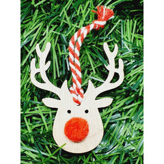 9x Christmas Wooden Rustic Red Nose Hanging Reindeer Tree Decoration - Perfect Christmas Decor