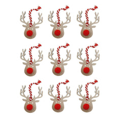 9x Christmas Wooden Rustic Red Nose Hanging Reindeer Tree Decoration - Perfect Christmas Decor