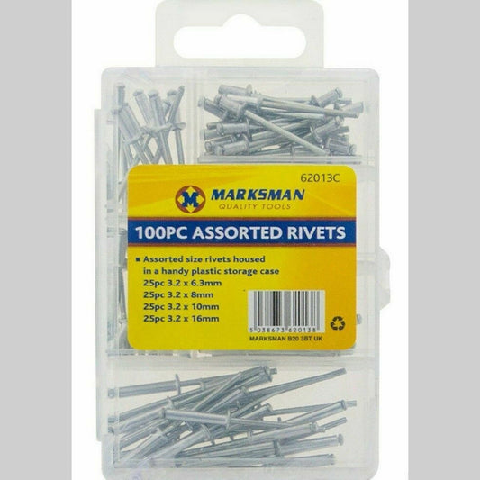 100PC Blind Rivets Set Assorted Hand Rivet Pop Aluminium Head Steel Shank 4 Sizes