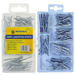 100PC Blind Rivets Set Assorted Hand Rivet Pop Aluminium Head Steel Shank 4 Sizes