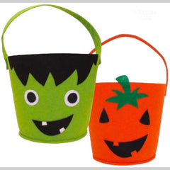 Halloween Pumpkin Trick or Treat Tote Bags - Soft Felt Candy Handbag (Set of 2)