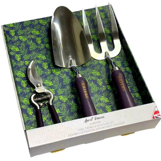 Tropical Forest Stainless Steel Garden Fork, Trowel, and Secateurs 3-Set Gift Pack - Ideal for Weeding, Digging, and Planting