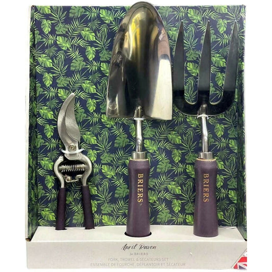 Tropical Forest Stainless Steel Garden Fork, Trowel, and Secateurs 3-Set Gift Pack - Ideal for Weeding, Digging, and Planting