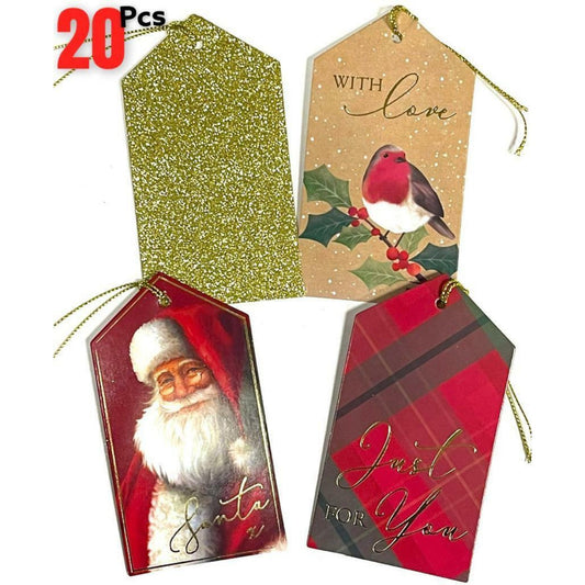 20pc Christmas/Santa Luxury Gift Tags/Labels with Coordinating Strings - Perfect Christmas Craft Gift