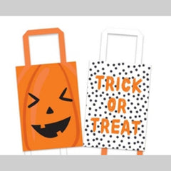 Cute Halloween Paper Trick or Treat Spooky Pumpkin Skeleton Party Bags - 2-Pack