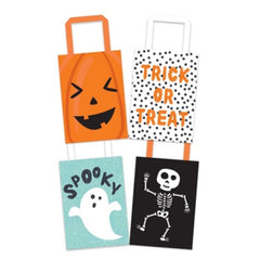 Cute Halloween Paper Trick or Treat Spooky Pumpkin Skeleton Party Bags - 2-Pack