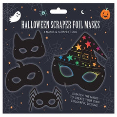 Pack of 4 Scratch Your Own Halloween Design Foil Art Masks - Cute & Spooky Crafts for Kids