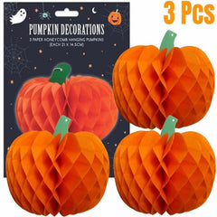 Halloween 3 Paper Honeycomb Hanging Pumpkin 3D Decorations - Spooky Fun Tissue Paper Scary Party Decor