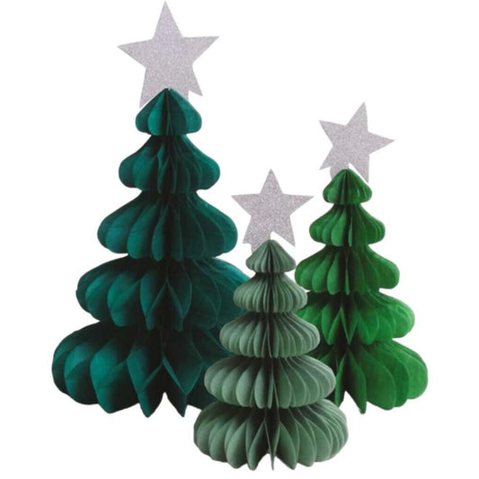 3pc Christmas/Xmas Honeycomb Paper Tree Tablescape Decoration - Perfect Christmas/Xmas Party Hanging Decor