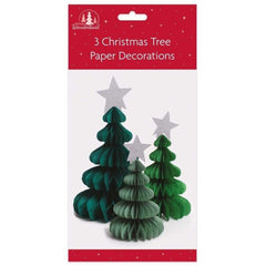 3pc Christmas/Xmas Honeycomb Paper Tree Tablescape Decoration - Perfect Christmas/Xmas Party Hanging Decor