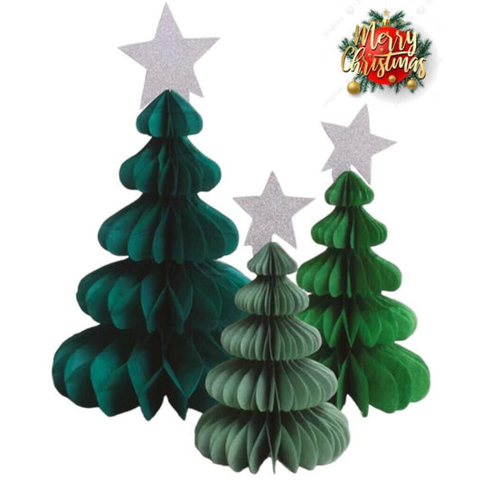 3pc Christmas/Xmas Honeycomb Paper Tree Tablescape Decoration - Perfect Christmas/Xmas Party Hanging Decor