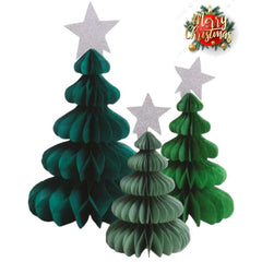 3pc Christmas/Xmas Honeycomb Paper Tree Tablescape Decoration - Perfect Christmas/Xmas Party Hanging Decor