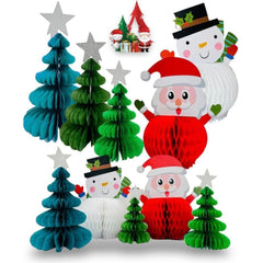 5 Piece Christmas Honeycomb Paper Tree, Santa & Snowman Tablescape Decorations - Perfect for Christmas Party Hanging Decor