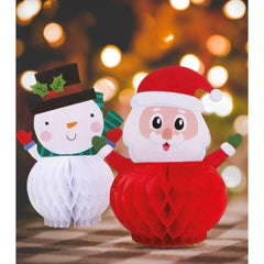 5 Piece Christmas Honeycomb Paper Tree, Santa & Snowman Tablescape Decorations - Perfect for Christmas Party Hanging Decor