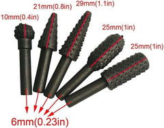 5 Piece Rotary Burr Set - Wood Carving Files, Rasp Drill Bits, Large Ball & Oval Shapes