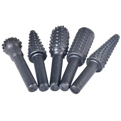 5 Piece Rotary Burr Set - Wood Carving Files, Rasp Drill Bits, Large Ball & Oval Shapes