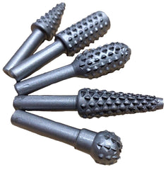 5 Piece Rotary Burr Set - Wood Carving Files, Rasp Drill Bits, Large Ball & Oval Shapes