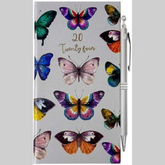 2024 Slim Week To View/WTV Personal Diary Vintage Floral And Butterflies Print Cover With Pen Gift Set