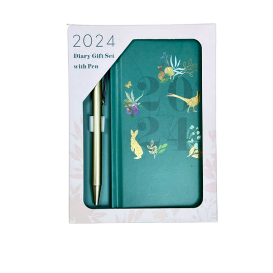 2024 Slim Week To View/WTV Luxury Woodland Print Diary With Pen Gift Set