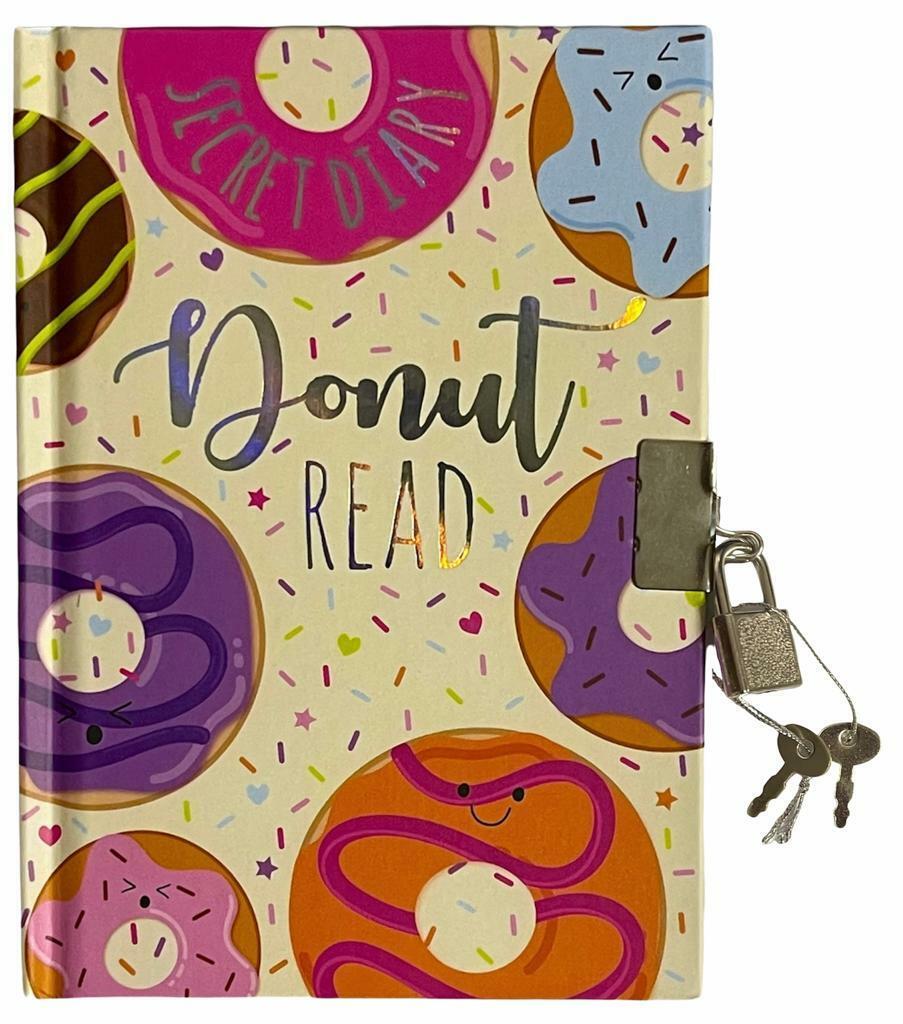 A6 Hardback Open Undated Diary with Padlock and Keys - Donut Secret Design