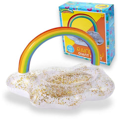 Giant Rainbow Glitter Inflatable 105cm Swimming Ring - Beach Pool Float Fun Gift