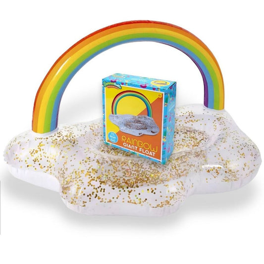 Giant Rainbow Glitter Inflatable 105cm Swimming Ring - Beach Pool Float Fun Gift