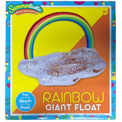 Giant Rainbow Glitter Inflatable 105cm Swimming Ring - Beach Pool Float Fun Gift